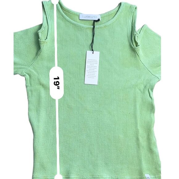 New! Daydreamer Women's Rebel Girl Cold Shoulder Thermal Crop Top Green XL NWT - Picture 10 of 13